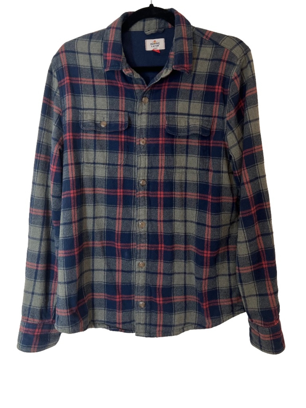 Marine Layer French Terry Lined Plaid Flannel Shirt Jacket Shacket - M